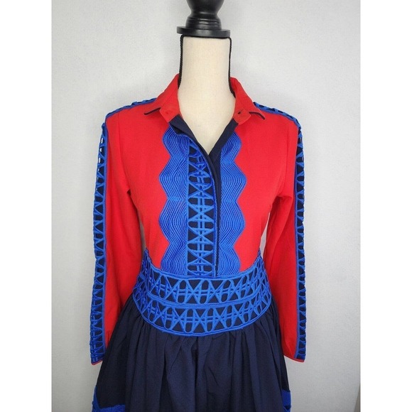 UNE-fluer Boho Shirt Dress Knee Length Embroidery Cut Women's Size Small - Picture 4 of 10